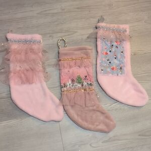 Pink and Beige Christmas Stockings Set Holiday Nutcracker